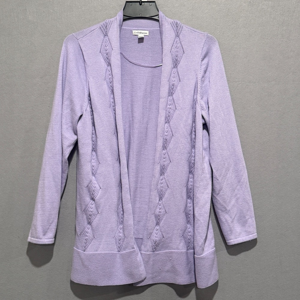 Croft & Barrow Womens 1X Lavender Purple Diamond Cable Knit Open Front Cardigan